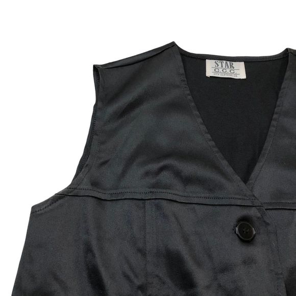 Vtg Star C.C.C. Black Silky Polyester Spandex Dressy Vest, Classy Western Wear - Picture 3 of 6